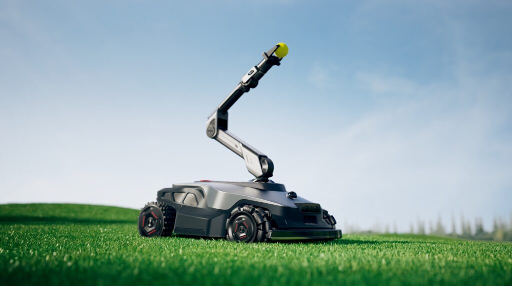 This robot lawnmower is designed to pick fruit and throw your dog a ball