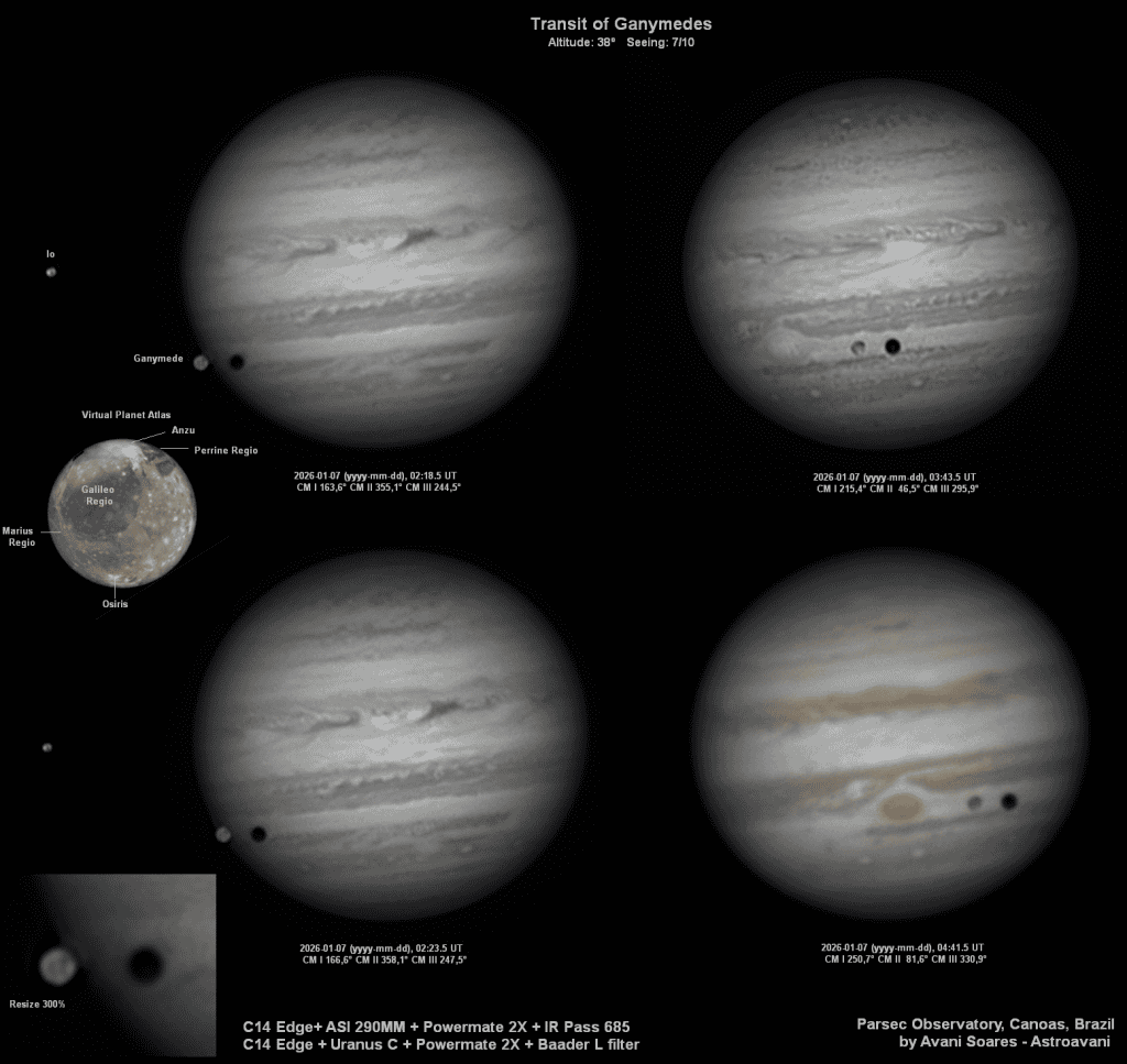Trânsito de Ganimedes e 3I/ATLAS nas imagens Astronômicas da Semana